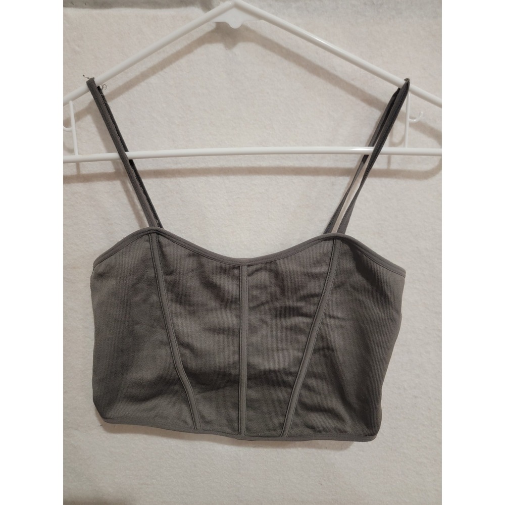 Garage Women's M Gray Ribbed Knit Corset Bustier Cami Crop Top